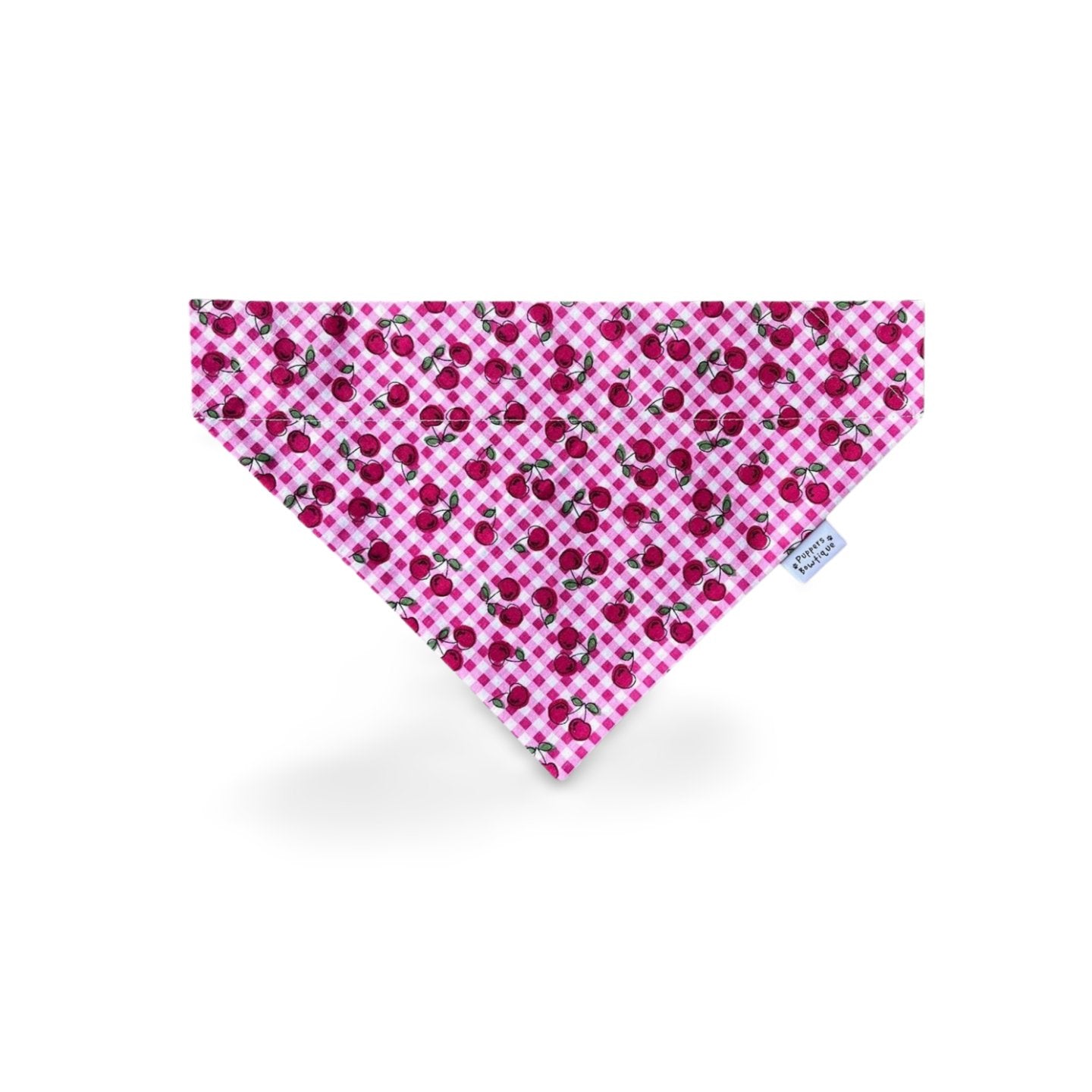 Over the Collar Cherries on Pink Plaid Dog Bandana - Puppers Bowtique