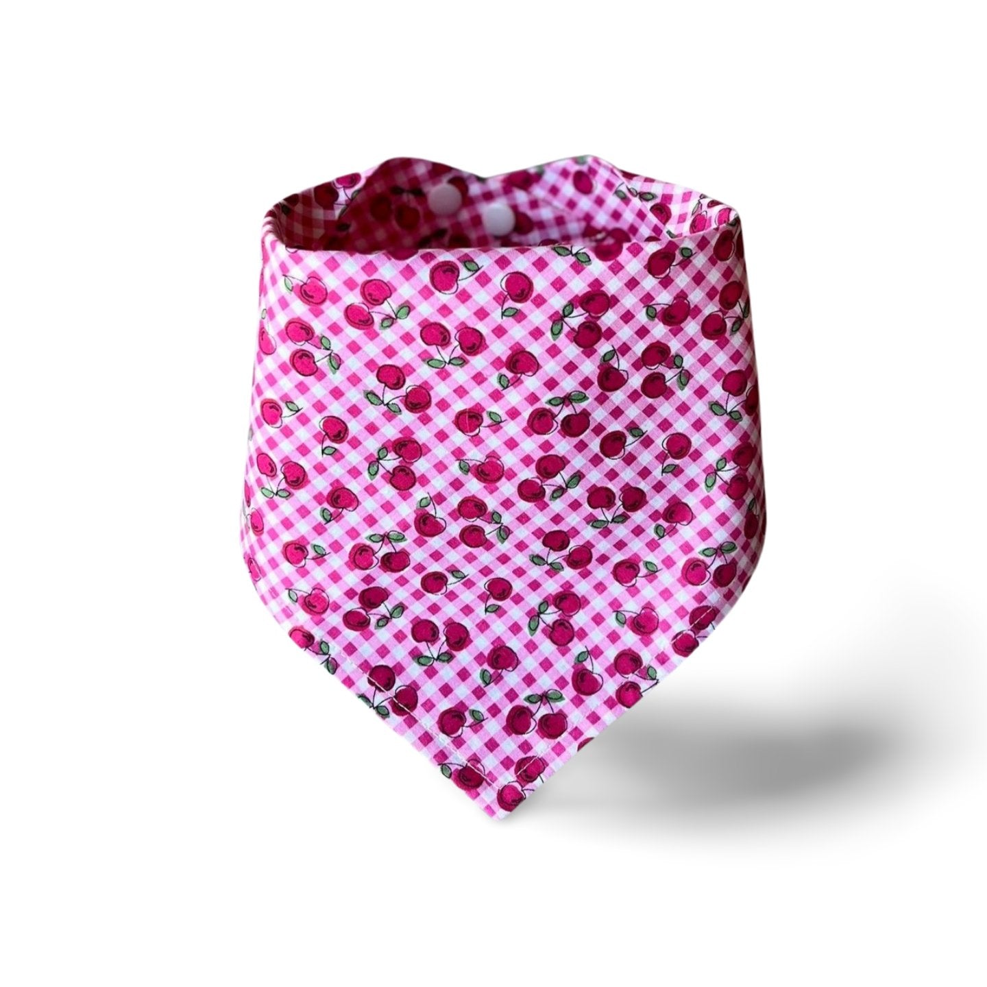 Snap On Cherries on Pink Plaid Dog Bandana - Puppers Bowtique